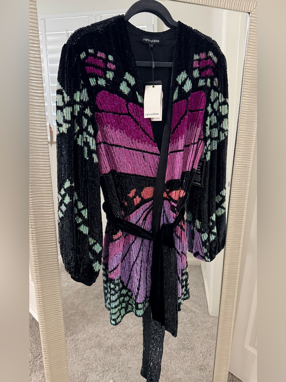 Retrofete Black Pink Lavender Mini Dress-NWT Size Small - Picture 2 of 3